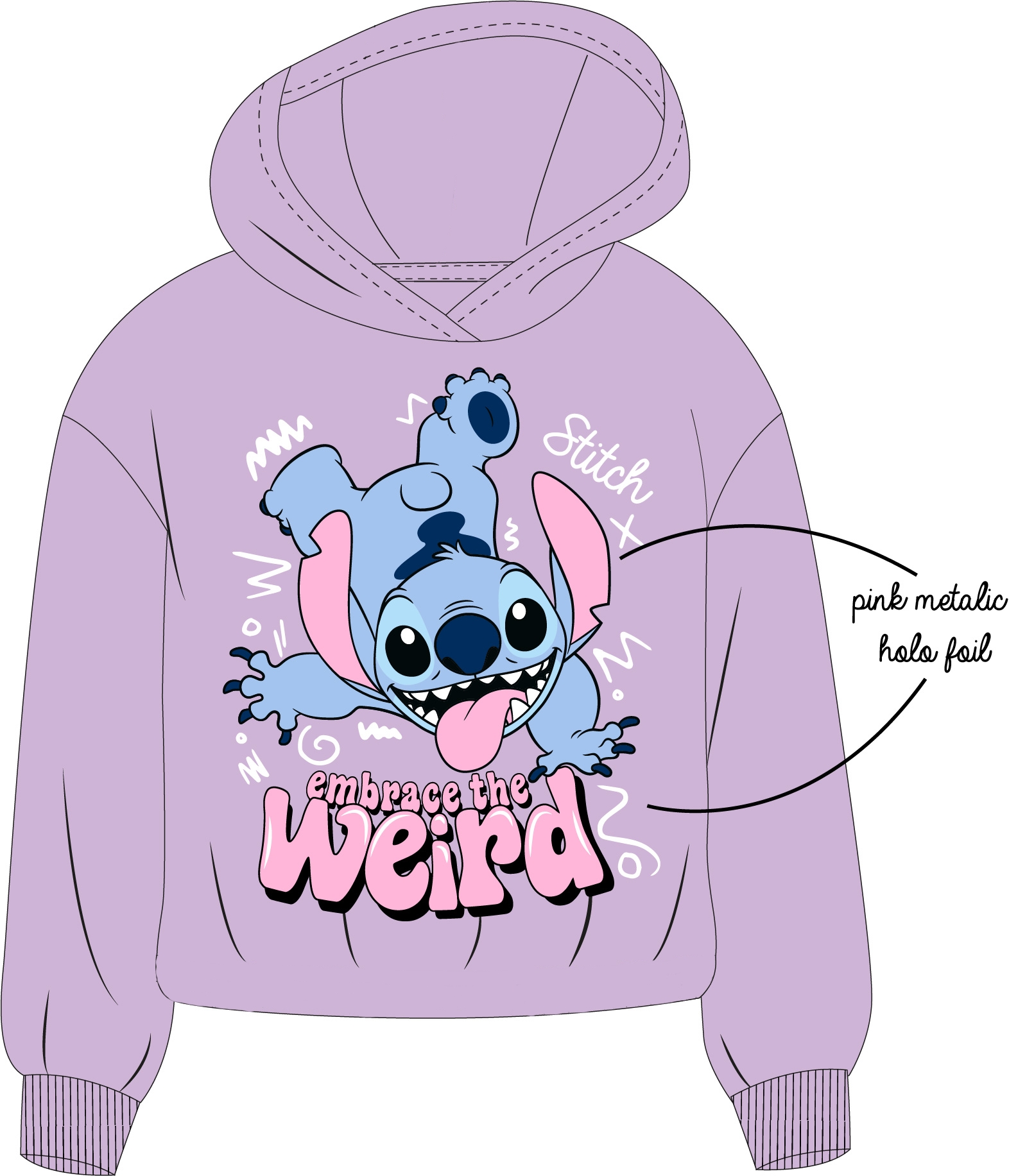 Fialová mikina přes hlavu Lilo & Stitch