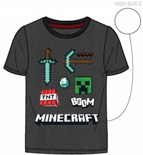 Antracitově šedé tričko Minecraft krátký rukáv - BALENÍ 5 KS