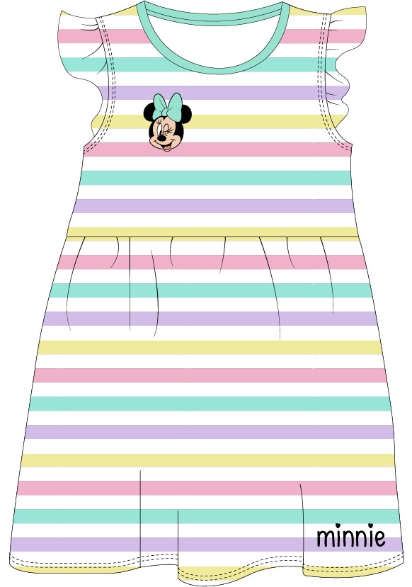 Letní šaty Minnie s barevným proužkem - tyrkysový lem