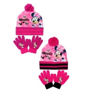 Čepice a rukavice Minnie - černo-růžová