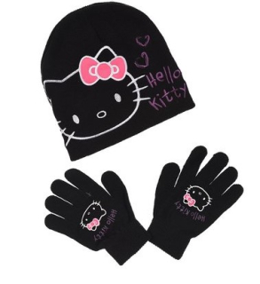 Čepice a rukavice Hello Kitty - černá